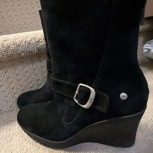 UGG Women's Black Suede Wedge Boots